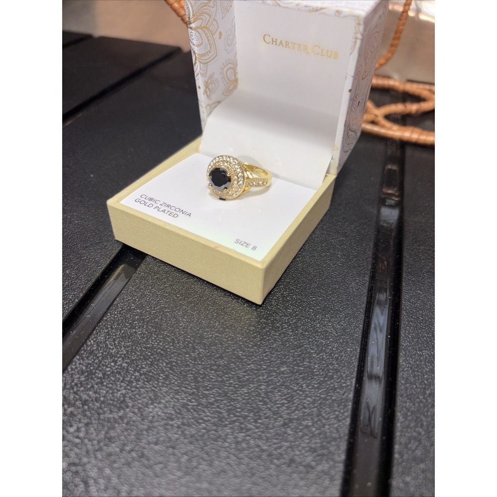 Charter Club Gold Plated Ring with Dark Stone Size‎ 8 NWT Retails $37.50 (NIB)